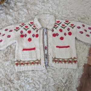 Free People Rosebud Cardigan Embroidered Knit Cardigan with Floral Accents